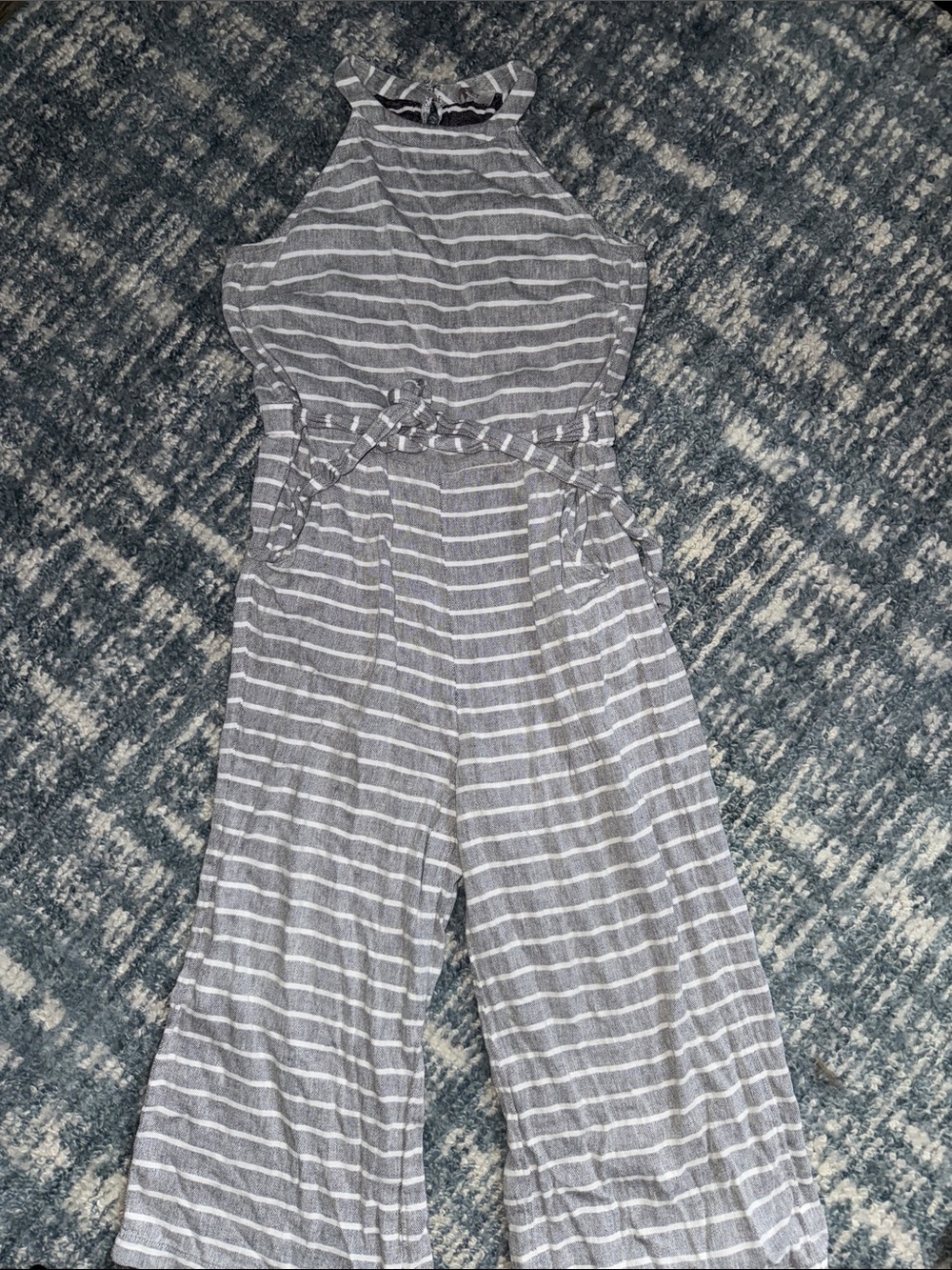 LOFT Gray & White Striped Halter Jumpsuit